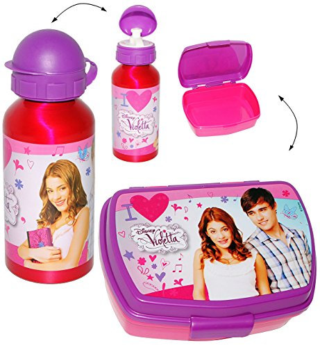 alles-meine.de GmbH 2 TLG. Set Lunchbox/Brotdose & Alu Trinkflasche - Violetta - Sandwich Box - Brotbüchse Küche Essen - für Mädchen Martina Stoessel - Channel Schauspiel..