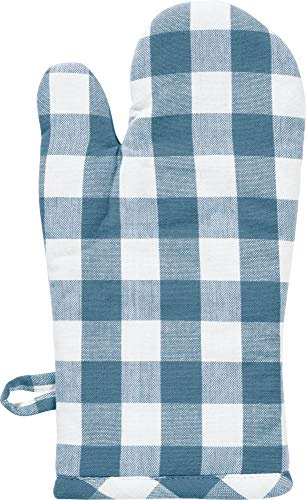 REDBEST Ofenhandschuh, Backofenhandschuh, Topfhandschuh karo, hitzebeständig, 100% Baumwolle blau Größe 15x30 cm - praktische Schlaufe, strapazierstark und langlebig