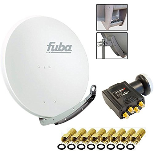 Fuba DAA 850 Digital Sat Schüssel Weiß 85x85cm Deluxe LNB Quad Premium X Direktanschluss von 4 Teilnehmer 8X F-Stecker