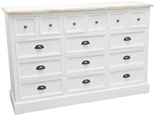 Casa Padrino Landhausstil Apothekerkommode Antik Weiß/Naturfarben 141 x 47 x H. 96 cm - Landhausstil Kommode mit 15 Schubladen