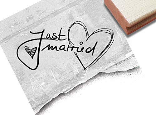 Stempel - Hochzeitsstempel JUST MARRIED - Textstempel Schriftstempel Geschenk Hochzeit Karten Heiratsanzeige Danksagung Deko - zAcheR-fineT (groß ca. 37 x 69 mm)
