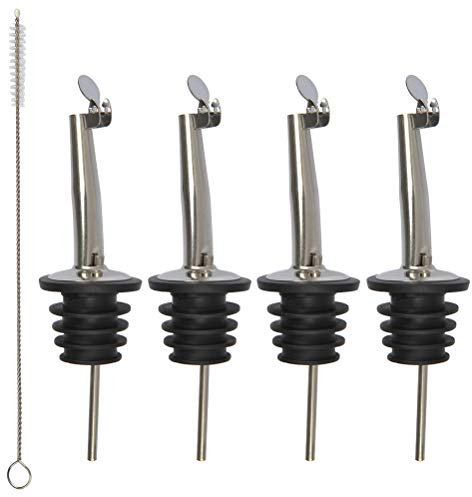 FOCCTS 5Pcs Kit vertedor de botellas, Alcohol vertedor de boquilla, Vertedor de acero inoxidable, Pico de botella de vino tapones, Vertedor con tapón de vino, Vertedores de aceite de oliva (11cm)