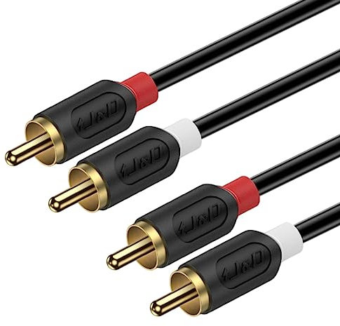 J&D 2 RCA vers 2 RCA Cinch Stéréo Câble, RCA Cable Plaqué Or Série Audiowave 2 RCA Mâle à 2 RCA Mâle Câble Audio Stéréo, 1.8 Meter