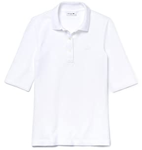 Lacoste Damen Polo-Shirt Kurzarm PF0503, Frauen Polo-Hemd,3 Knopf,Slim Fit,Weiß,40
