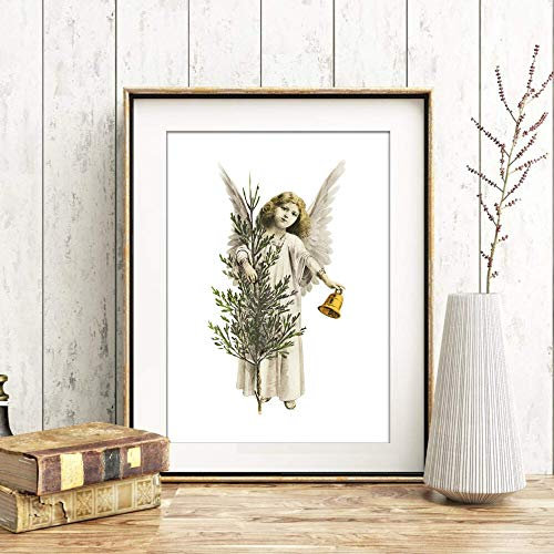 Din A4 Kunstdruck ungerahmt - Engel Weihnachtsengel Advent Winter Weihnachten Retro Antik Vintage Druck Poster Bild