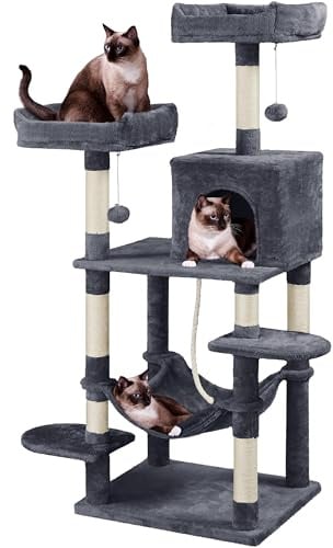 costoffs 150cm Large Cat Tree Tower, Dark Grey | Plush Perches, Cat Condo and Ramp, Scratching Board, for Cats and Kittens