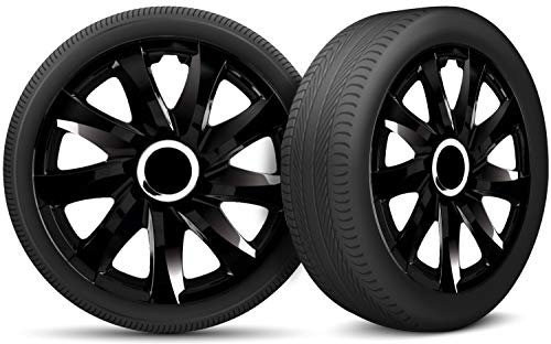 Radkappen 13 Zoll Radzierblenden 4er Set passend für alle Stahlfelgen - Einstellbarer Sicherungsring - Schwarz