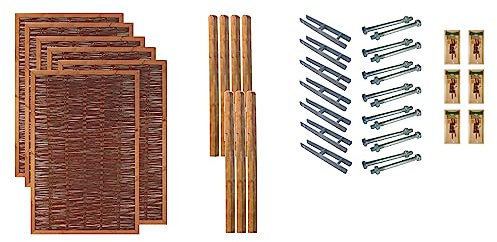TETZNER & JENTZSCH Zäune Fresno 4 I Sichtschutz Zaun 120 x 180 cm Braun I Gartenzaun aus Holz für den Sichtschutz I Zaun aus Weidengeflecht I Holzzaun Komplettset mit Trennwand für den Windschutz