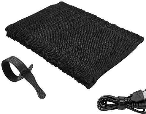 Trilancer 100 St Dünne wiederverwendbare Klettband Kabelbinder - 15 cm Schwarz - Ihre Kabelorganisation für Büro, Home Office & Rechenzentren - Kombinierbar mit Klettverschluss für bis zu 21kg Last