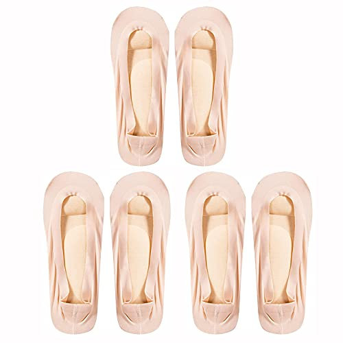 KBLT 3 Paar Damen Füßlinge unsichtbare Kurze Socken, Bogen Unterstützung Schwamm Einlegesohlen, Niedrig geschnitten, flach, rutschfest, Bootsauskleidung (Beige, 39-41)