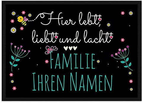 PR Print Royal Fußmatte mit Spruch - Lebt Liebt Lacht - Familie - Selbst Gestalten mit Wunschnamen - Herzen weiß 60 x 40 cm