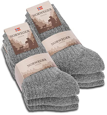 6 Paar Norweger Socken Herren Damen Wintersocken warme Wollsocken 20100 (43-46 Grau)