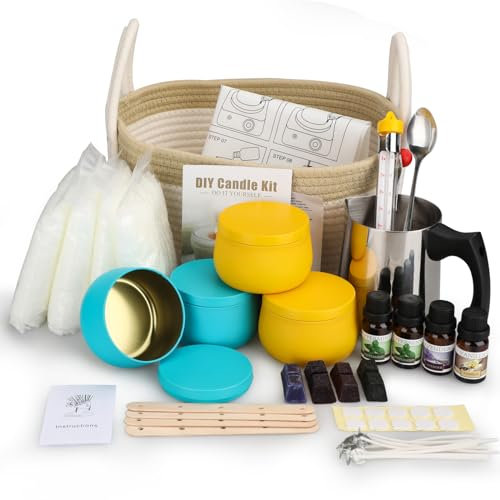 Kit Candele Fai Da Te, Set Per Candele DIY, Kit Per La Fusione di Cera Per Principianti, Set Completo Con Cera D’api Pura al 100%, Stoppini Cerato, 8 Candele Barattoli, Coloranti ect, Set Regalo