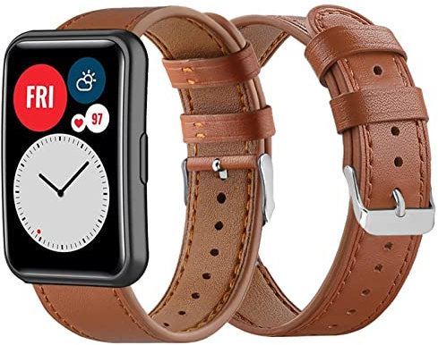HYKEJJ Leder Armband für Huawei Watch Fit Armband, Huawei Watch Fit Blumen Lederband Ersatzband mit Edelstahl-Verschluss Kompatibel mit Huawei Watch Fit (I)