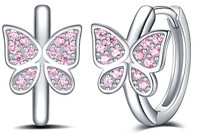 Jrêveinfini Schmetterling Ohrringe Creolen Damen Mädchen Kinder Silber 925, Schmetterling Ohrringe Creolen Mädchen Damen Silber Geschenk für Mädchen Frauen