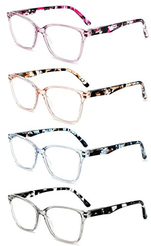Yuluki Reading Glasses Blue Light Blocking,4 Pack Spring Hinge Square Frame Ladies Computer Readers 0.75,Lightweight Quality Womens Eyeglasses Anti UV Eyestrain