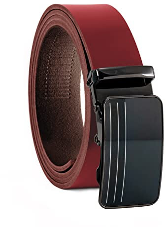 Fa.Volmer ® Gürtel Herren Echtleder mit Ratsche Automatikschließe | Breite: 35mm, Bundgröße: 125cm | kürzbar | Riemenfarbe burgundy | Modellreihe ATG (03-bur-Napoli)