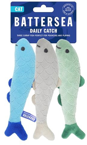 Rosewood Battersea Pack of 3 Cat Toys – Three Soft Plush Daily Catch Fish Toys for Cats and Kittens, Catnip-Infused, Interactive and Engaging Play for All Breeds, UK Charity Partnership