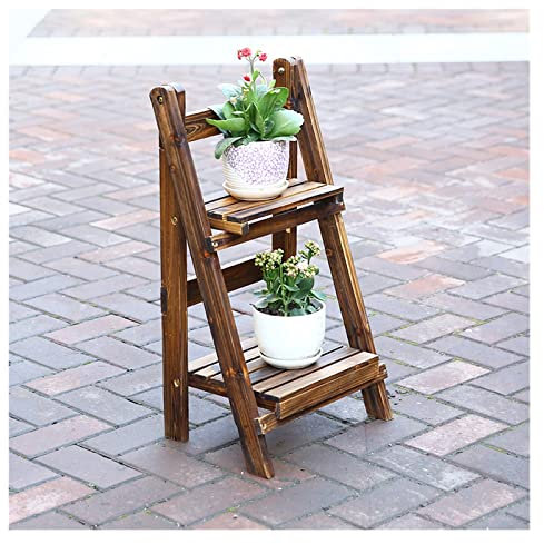 YQBUER Porte-Fleurs extérieur Porte-Fleurs échelle de Balcon Multicouche Pliante étagère de Rangement en Bois Massif Plancher en Bois Anti-Corrosion (Size : Four Layers)
