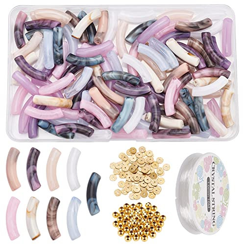 nbeads 250 Stück Acryl Gebogene Rohrperlen Kit, 2 Stile 100 Stück Bunte Imitations Edelstein Acrylperlen 50 Stück Runde Messingperlen 100 Stück Heishi Zwischenperlen für Handwerk Schmuckherstellung