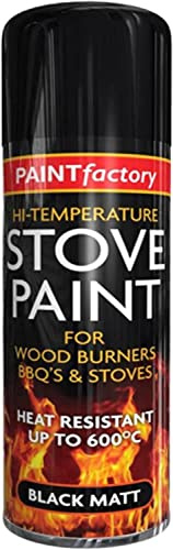 AHS Black Matt Stove Spray 400ML - High Temperature Spray Paint - Multipurpose Aerosol Spray For Wood Burners, BBQ & Stoves - Quick Drying Effect - Oil & Petrol Resistant Matt Finish - Black, 400ML