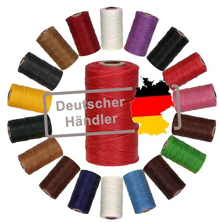 Langlauf Schuhbedarf Ledergarn gewachst 1mm x 0,3mm I Sattlergarn - gewachster Faden aus Polyester stabil & haltbar I Wachsgarn Forellenfaden Outdoor Nähgarn in Profiqualität (hellrot)