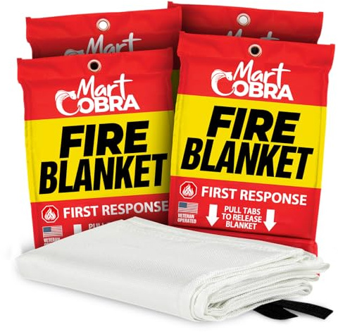 Mart Cobra Emergency Fire Blanket for Home and Kitchen - 4 Pack - Fire Blankets Emergency for Home Safety 40” x 40” - Suppression Shield Retardant Extinguisher Fiberglass Welding Fireproof Cloth Towel