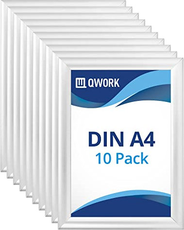 QWORK® 10 Pack A4 Clip Frame Snap Frame Wall Mounted Front Opening Picture Frame Poster Holder 25 mm Profile Anodised Aluminium - Silver