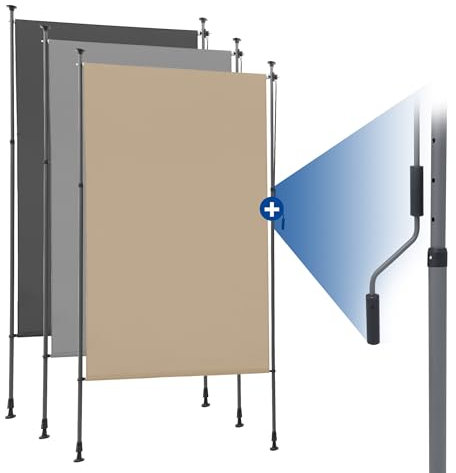 HOMEDEMO Senkrechtmarkise Außen, Vertikalmarkise ohne Bohren, Balkonrollo mit Handkurbel, Sichtschutz Sonnenschutz Windschutz, Balkon & Garten, 120 x (220-310) cm, Stoffbreite 105.5 cm, Khaki