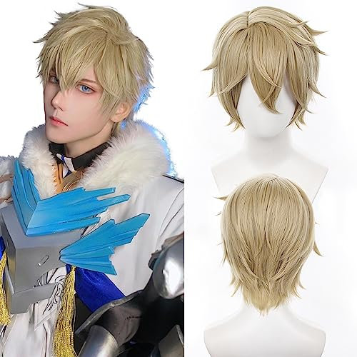 Amine Game Cosplay Perücke Gelb Gold Kurzes Glattes Haar Perücke für Männer Halloween, Comic Con, Cosplay Show Perücken