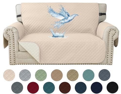 YSTELLAA 100% Wasserdicht Sofa Überzug 2 Sitzer, Couch Bezug Rutschfes, Waschbar Couchüberzug, Sofabezug Mit Armlehnen, Universal Sofa Covers Für Katze Hund, Mit Gummiband, Beige