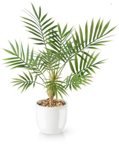PASCH® Palmera artificial Areca (35 cm) en maceta de cerámica blanca: plantas artificiales como reales | plantas artificiales en maceta | planta falsa | palmera artificial | flores artificiales en