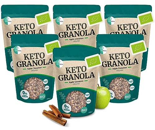 Go-Keto BIO Keto Granola Apple Cinnamon 6x 290g - Low Carb Keto Muesli per una deliziosa colazione keto, con scaglie di cocco, noci, frutta, semi di girasole e semi di zucca, vegan, senza glutine