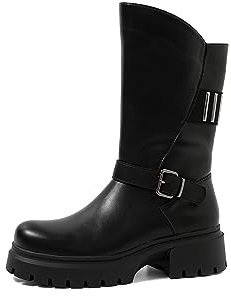 QUEEN HELENA Stivali Biker Stivaletti con Fibbia Donna X29-71 (Nero, Sistema Taglie Calzature EU, Adulto, Donna, Numero, Media, 37)