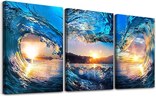 MHARTK66 Tableau Decoration Murale Salon Moderne, Tableaux Vagues en Forme de Coeur, Surf Océanique Paysage Impression Sur Toile, Chambre Salle De Bain Cuisine Bureau