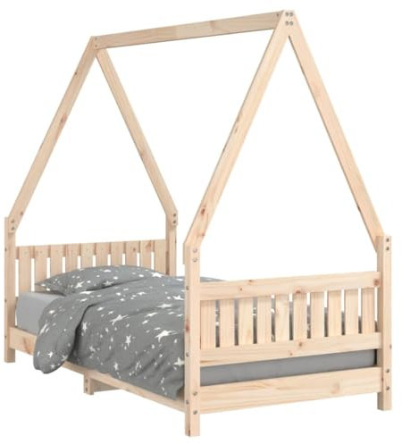 vidaXL Kinderbett, Kinder Bettgestell mit robusten Latten, Hausbett für Kleinkinder ab 4 Jahren, Einzelbett Kinder Jugendbett Holzbett, 80x160 cm Massivholz Kiefer