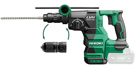 HIKOKI Martillo perforador y cincelador con batería DH1826DC, grabación: SDS-plus (18 V, velocidad de ralentí 0-4300 min-1, energía de impacto: 3,2 J, motor sin escobillas, sin accesorios, sin batería