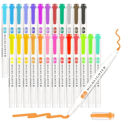 Funnasting Highlighters Pens, 25 Colors Mild Highlighters, Dual Tip Colourful Highlighter, Pastel Marker Set Perfect Stationary Supplies for Adults Colouring, Underlining, Highlighting