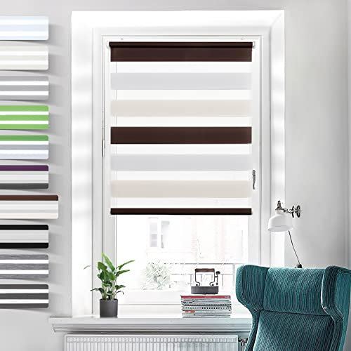 Doppelrollo Klemmfix ohne Bohren Rollos für Fenster ohne Bohren Weiß-Beige-Braun 110x120cm-Stoffbreite 106cm Klemmrollos Fenster Rollo innen ohne Bohren Lichtdurchlässig