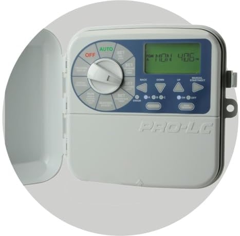 Suinga Programador de Riego PRO-LC 4 Estaciones Exterior K-Rain | Temporizador de Riego Eléctrico para Jardin | Memoria Permanente | Protección de Cortocircuito
