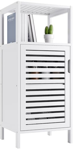 HITNET Armadietto da Bagno in Bambù, Piccolo Armadio da Pavimento Bianco a 4 livelli, Organizzatore di Stoccaggio Stretto Indipendente Sottile per Camera da letto Soggiorno