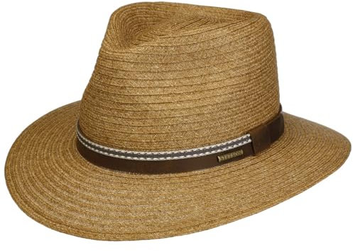 Stetson Mandeco Toyo Strohhut - Naturfarbener Hut - Traveller-Form - Sommerhut mit Ledergarniturband - Unisex - Frühjahr/Sommer braun L (58-59 cm)