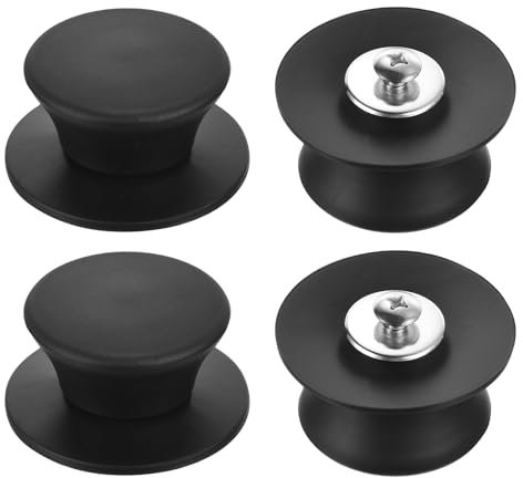 sourcing map 4pcs Universal Pot Lid Top Replacement Knob, Heat Resistant Silicone Pan Lid Holding Handles Knob Grips for Kitchen Cookware Lid Cover, Black