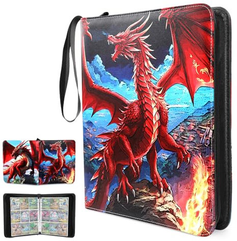 Trading Card Binder 9 Pocket, 900 Pockets Card Folder Holder Book PU Leather Trading Card Album Dragon Cards Collection Storage with Zipper for Football Game 50 Pages