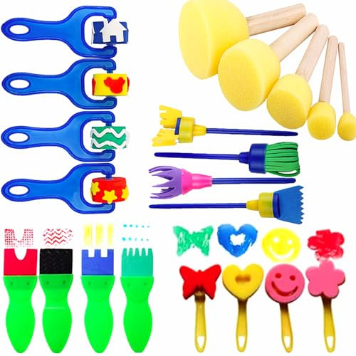 Éponge Brosses de Peinture Kit,21pcs Éponges de Peinture Kit Crafts Éponge Brosse Éponge Pinceaux Peinture Enfant Tampon pour Enfants kit d'apprentissage DIY Peinture