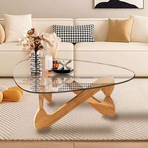 Mesa de Centro Salon Cristal Triángulo Mesa de Centro Pequeña Mesa de Cafe Madera Mesita Salon Centro Moderna