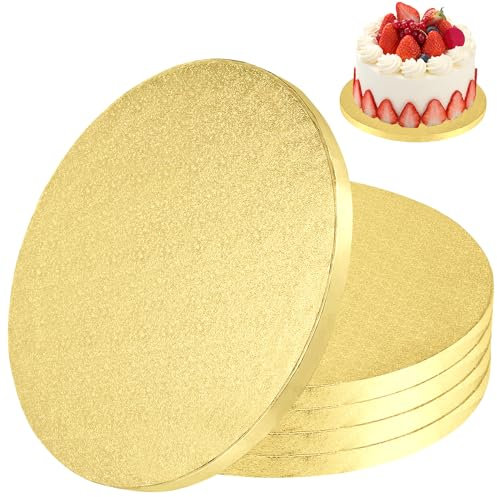 Gute 5 Stück Cake Board,30cm/12 Zoll Tortenunterlage Rund,Pappe Tortenunterlage,Cakeboard,Tortenunterlagen,Kuchenplatte,Wiederverwendbar Torten Unterplatten für Kuchen und Torten (Gold,12Inch) a