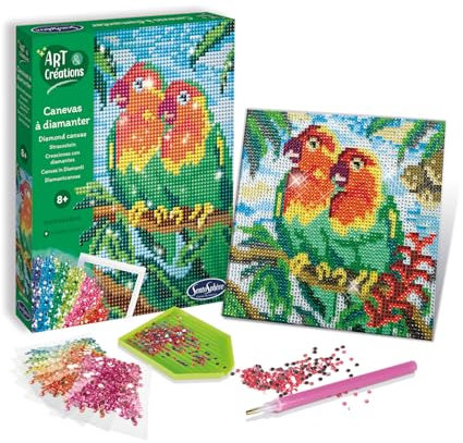 Sentosphère 3920380 Bastelset Strasssteinbild, Motiv Vögel, Kreativ-Set, DIY für Kinder und Erwachsene