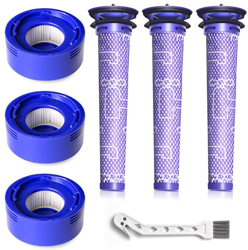 Juego de 6 filtros de aspiradora de repuesto compatibles con aspiradora inalámbrica Dyson V7 Animal V8 Animal V8 Absolute SV10 SV11, 3 prefiltros y 3 filtros de poste, sustituye a la pieza n.º