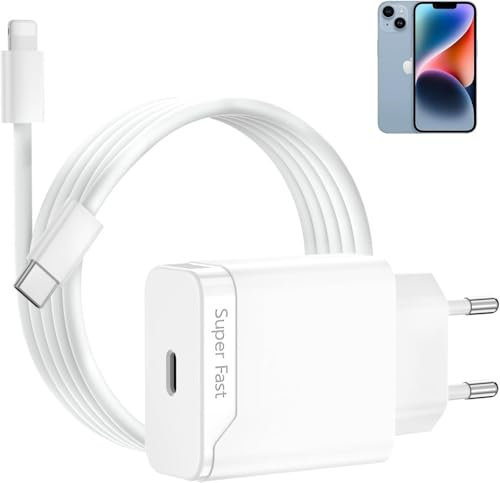 Cargador Carga Rapida para Phone 14, 14Pro, 14Pro MAX, 14 Plus, 13, 12, 11, SE, XR, X, XS, 8, 25W USB C Adaptador Pared con Carregador Enchufe Rapido